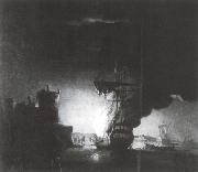 Monamy, Peter A ship on fire at night Sweden oil painting reproduction